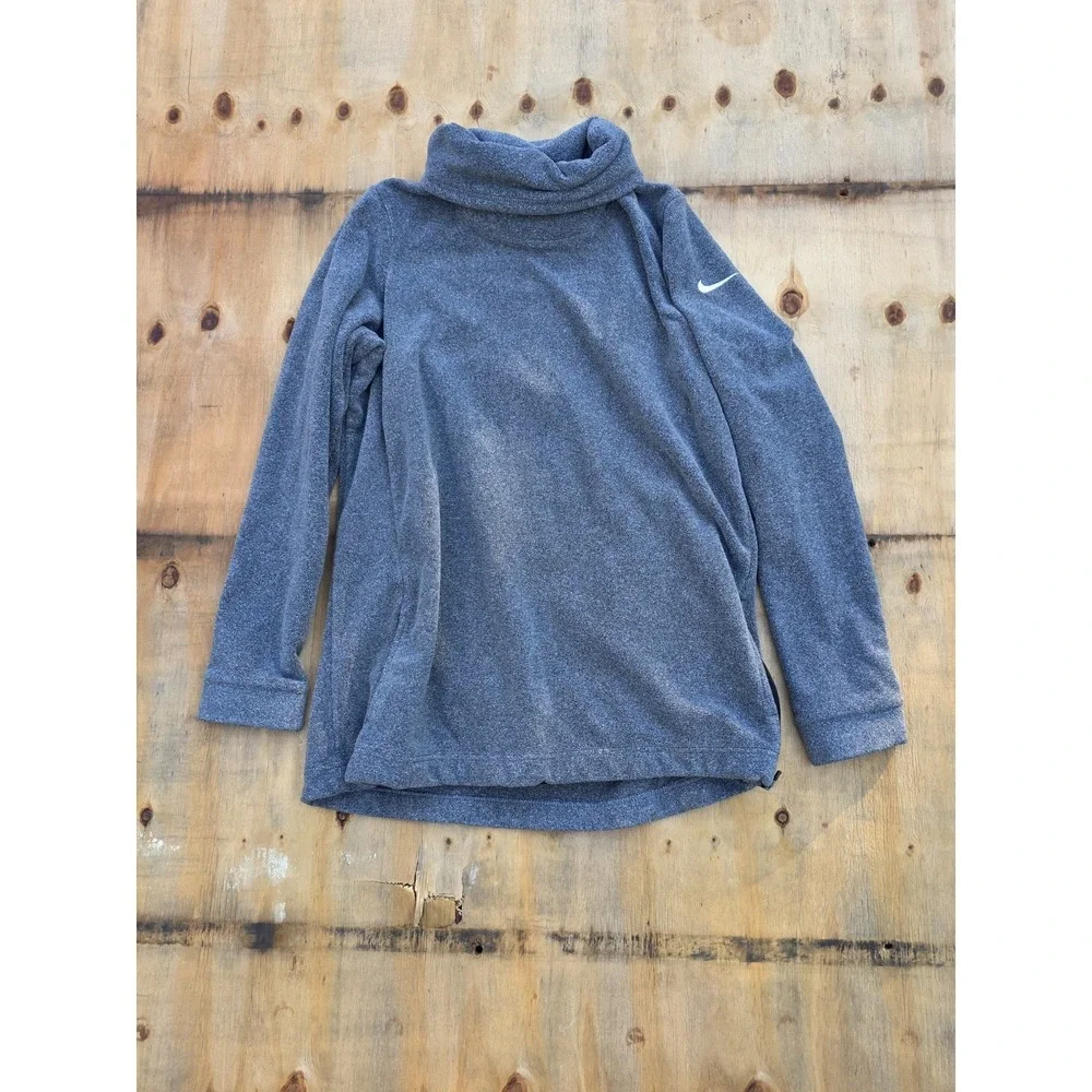 Nike Therma Dri-Fit Tunic Training Top Large Gray Mock Neck Fleece Zip Side